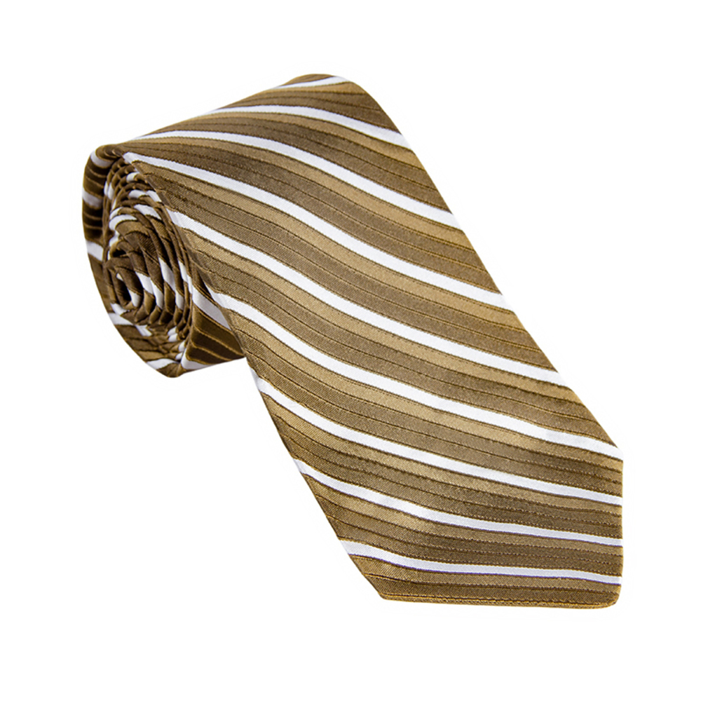 KITON NAPOLI KHAKI & WHITE STRIPED TIE | MENS